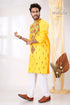 Golden yellow multithread kantha work ethnic cotton kurta for men vibrant embroidered intricate 1