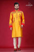 Golden yellow red silk kurta for men - elegant embroidery design yellow red embroidered kurta 1