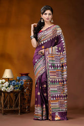 Grape purple ethnic design handcrafted silk kantha stitch saree richly patterned purple saree intricate 7