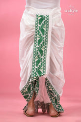 Green jamdani border mayur puccha silk dhoti - ready to wear white green embroidered cotton palazzo 3