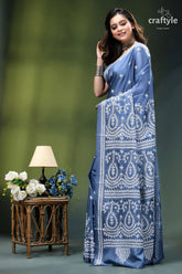 Gujrati embroidery shadow blue handcrafted exclusive silk saree woman wears blue silk saree 3