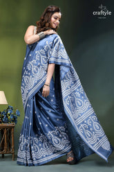 Gujrati embroidery shadow blue handcrafted exclusive silk saree woman wears navy blue saree 4