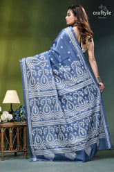 Gujrati embroidery shadow blue handcrafted exclusive silk saree woman wears navy blue saree 5