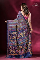Gulf blue all over hand embroidery kantha silk saree intricately patterned blue saree 4