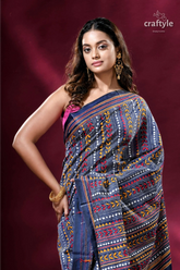 Gulf blue all over hand embroidery kantha silk saree woman patterned saree 2