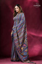 Gulf blue all over hand embroidery kantha silk saree elegant patterned saree 5