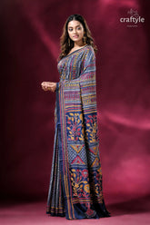 Gulf blue all over hand embroidery kantha silk saree woman patterned saree 3