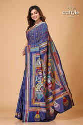 Gulf Blue Hand Embroidered Silk Kantha Stitched Saree - Craftyle