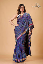 Gulf Blue Hand Embroidered Silk Kantha Stitched Saree - Craftyle