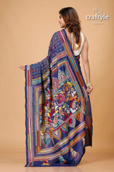 Gulf Blue Hand Embroidered Silk Kantha Stitched Saree - Craftyle