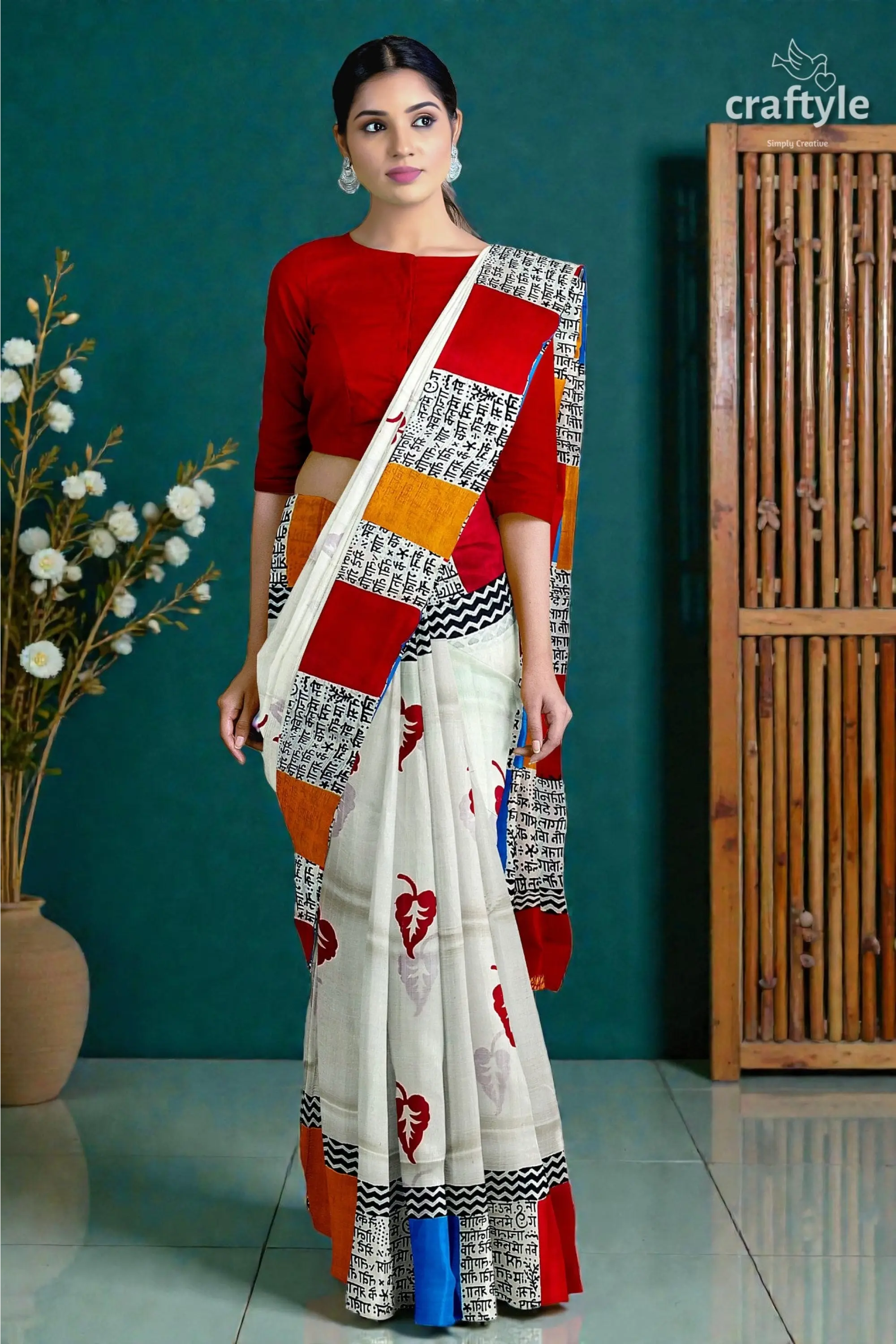 Hand block print multicolor pure mulberry silk saree - exclusive design 4
