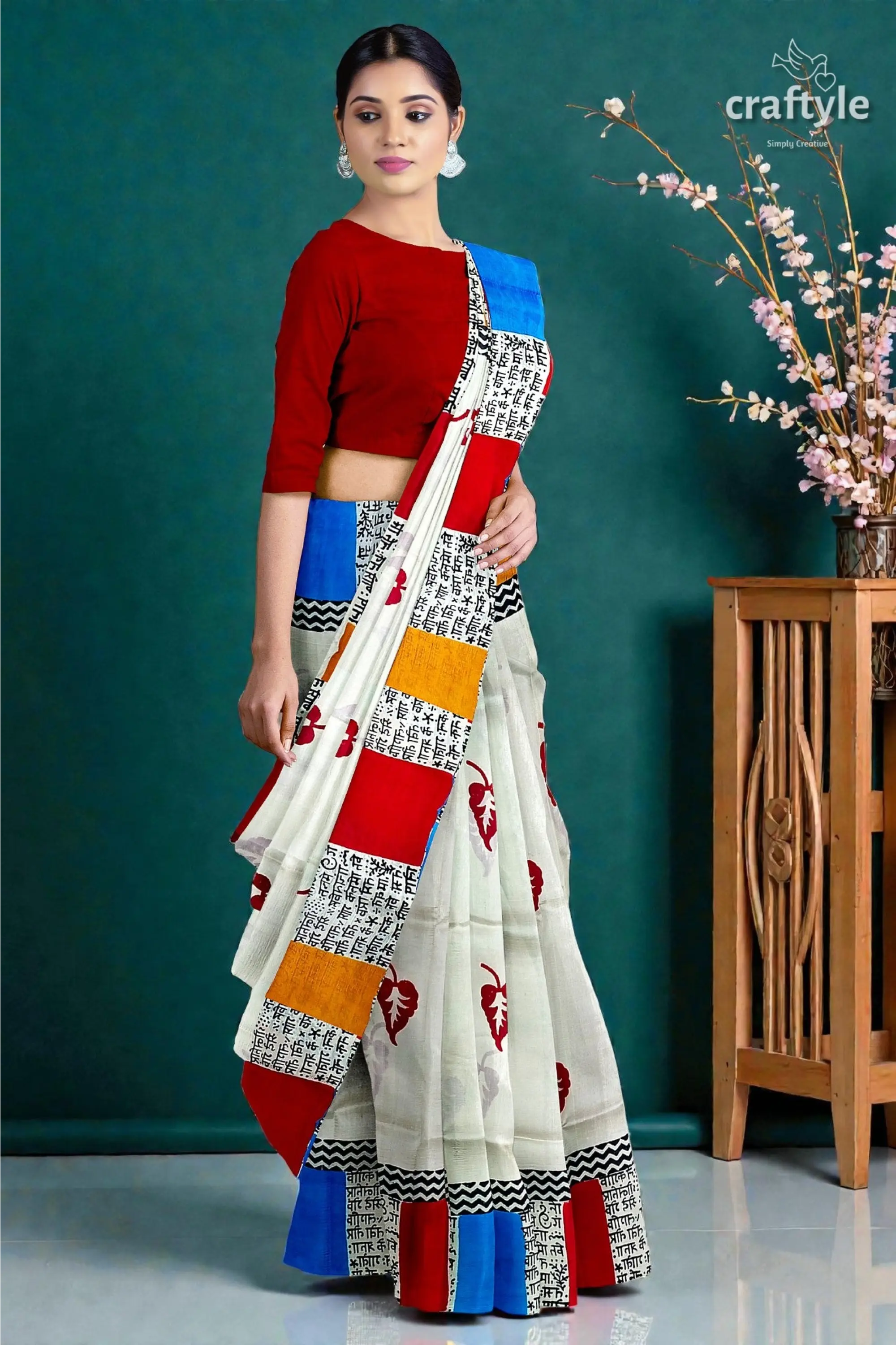 Hand block print multicolor pure mulberry silk saree - exclusive design 3
