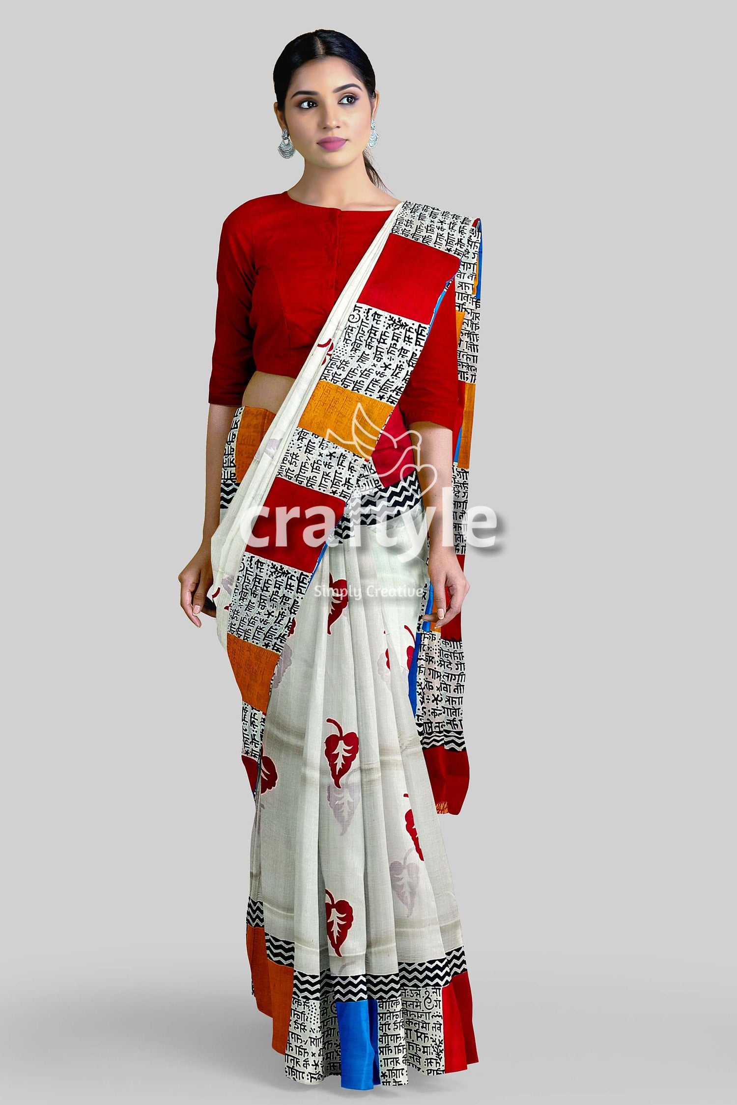 Hand Block Print Multicolor Pure Mulberry Silk Saree - Exclusive Design - Craftyle