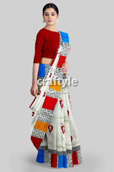 Hand Block Print Multicolor Pure Mulberry Silk Saree - Exclusive Design - Craftyle