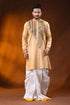Hand embroidered beige cotton kantha punjabi with multicolor work 1