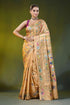 Hand embroidered beige sand silk kantha saree floral vine motif 1