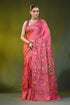 Hand embroidered blush pink silk kantha saree with paisley motif 1