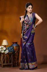 Hand embroidered dark purple floral motif kantha work silk saree rich purple silk saree adorned 5