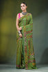 Hand embroidered ethnic theme kantha work silk saree in green vibrant olive 1