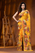 Hand embroidered floral design yellow silk kantha saree 1