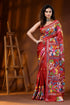 Hand embroidered floral motif brick red kantha work silk saree 1