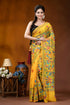 Hand embroidered indian yellow silk kantha stitch saree - multithread floral design vibrant yellow saree intricate