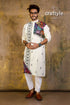 Hand embroidered kantha stitch cotton panjabi | mens kurta white vibrant colorful 1