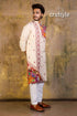 Hand embroidered kantha stitch cotton panjabi | mens kurta man cream-colored vibrant 1