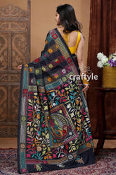 Hand-Embroidered Kantha Stitch Saree - Multi-Thread Soft Silk Saree-Craftyle