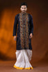 Hand embroidered navy cotton kantha panjabi with brown floral work 1