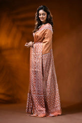 Hand embroidered peach kutch work silk saree with mirror detailing 3