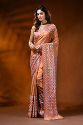 Hand embroidered peach kutch work silk saree with mirror detailing 1