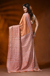 Hand embroidered peach kutch work silk saree with mirror detailing 5