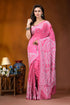 Hand embroidered pink silk kutch work saree - geometric design vibrant pink saree adorned intricate 1