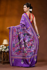 Hand embroidered purple floral design kantha stitch silk saree purple silk saree intricate multicolored 5