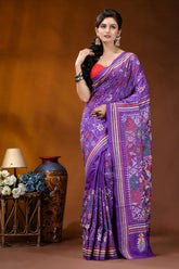 Hand embroidered purple floral design kantha stitch silk saree vibrant purple saree intricate floral 6