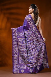 Hand embroidered royal purple gujarati stitch silk saree - ethnic design 5