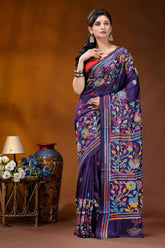 Hand embroidered royal purple silk kantha saree with multithread floral design vibrant purple silk saree adorned 6