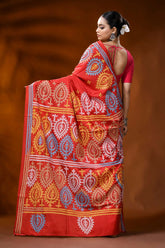 Hand embroidered scarlet red silk kutch work saree - paisley motifs 5