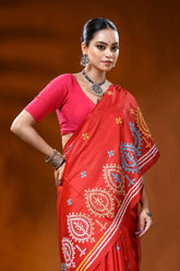 Hand embroidered scarlet red silk kutch work saree - paisley motifs 2