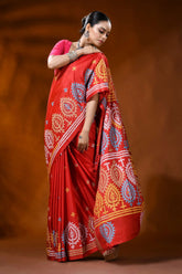 Hand embroidered scarlet red silk kutch work saree - paisley motifs 4