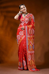 Hand embroidered scarlet red silk kutch work saree - paisley motifs 6