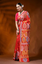Hand embroidered scarlet red silk kutch work saree - paisley motifs 3