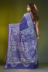 Hand embroidered warli design nile blue silk kantha stitch saree 5