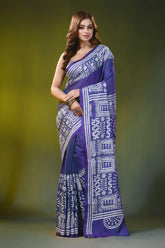 Hand embroidered warli design nile blue silk kantha stitch saree 6