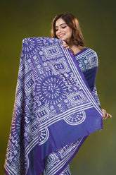 Hand embroidered warli design nile blue silk kantha stitch saree 2