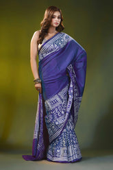 Hand embroidered warli design nile blue silk kantha stitch saree 4