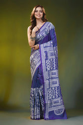 Hand embroidered warli design nile blue silk kantha stitch saree 1