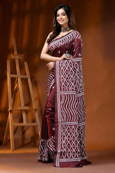Hand embroidered wine kutch work saree in silk ethnic design 3