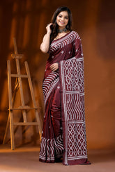 Hand embroidered wine kutch work saree in silk ethnic design 6